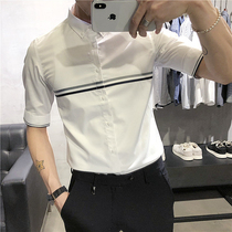 Yuppie handsome shirt male trend Thing up Inn Wind Business Leisure Korean version 100 lap short sleeve fashion hairstylist Shirt Man