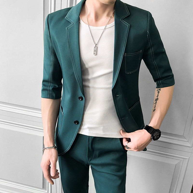 The Yuppie Handsome Suit Suit Men's Casual Thin summer workout Inn 70% sleeves Men's hairstylist Men's hairstylist Chauer Men's clothing