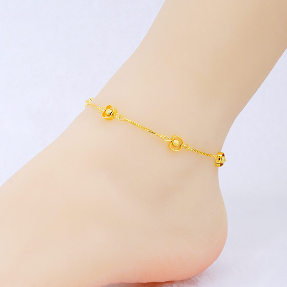 Vietnamese Pure Sand Gold Jewelry That Does Not Fade, Plated with 24K Gold, Palace Bell, Ancient Style Gold Bell, Fashionable and Feminine Anklet