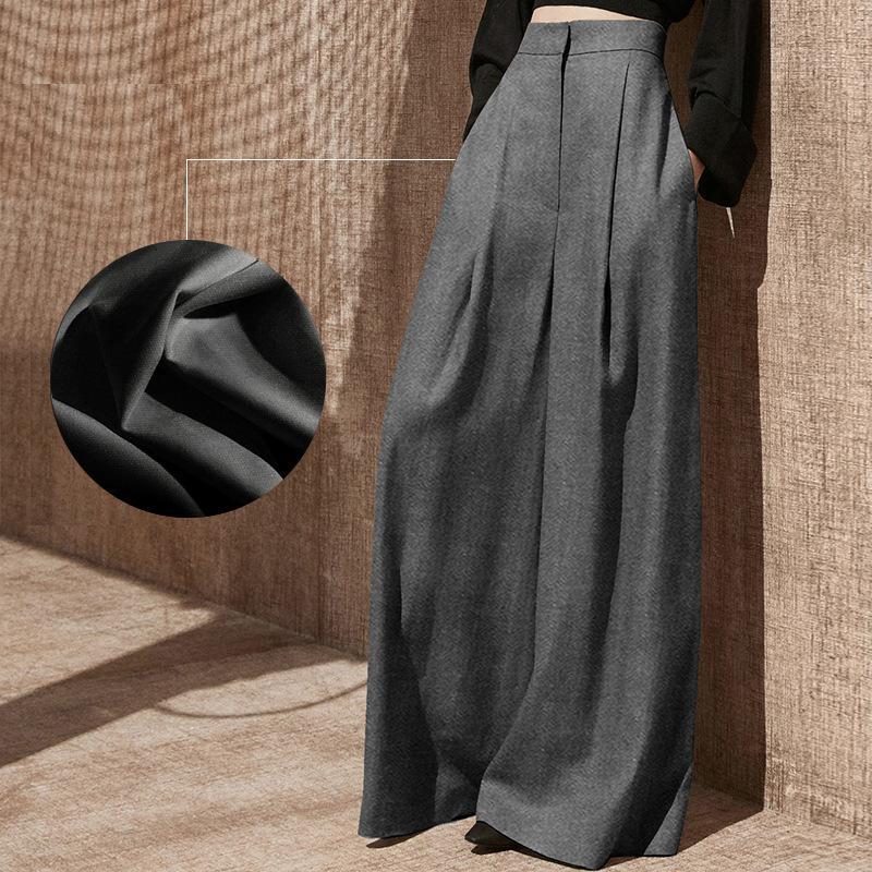 Spring and Summer Designer Drapey High-End Elegant Gray Wide-Leg Pants for Women, Slimming High-Waisted Skirt Pants, Long Pants, Floor-Length Pants Spring and Summer Designer Drapey High-End Elegant Gray Wide-Leg Pants for Women, Slimming High-Waisted Skirt Pants, Long Pants, Floor-Length Pants