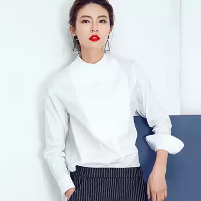2020 Autumn new classic small stand collar white shirt top female Korean skinny professional OL French vintage shirt