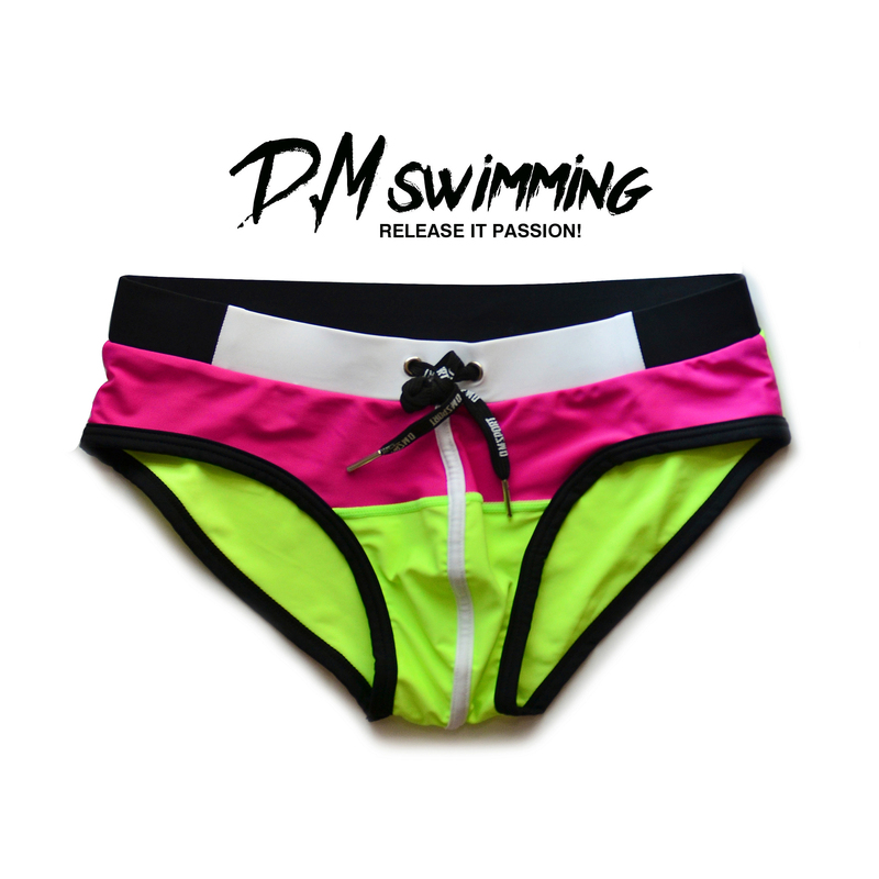 D.M Men's Swim Trunks Low-Rise Sexy Briefs Color-Blocked Fashion Trendy Beach Pool Internet Celebrity Party European and American Style Personality Trendy