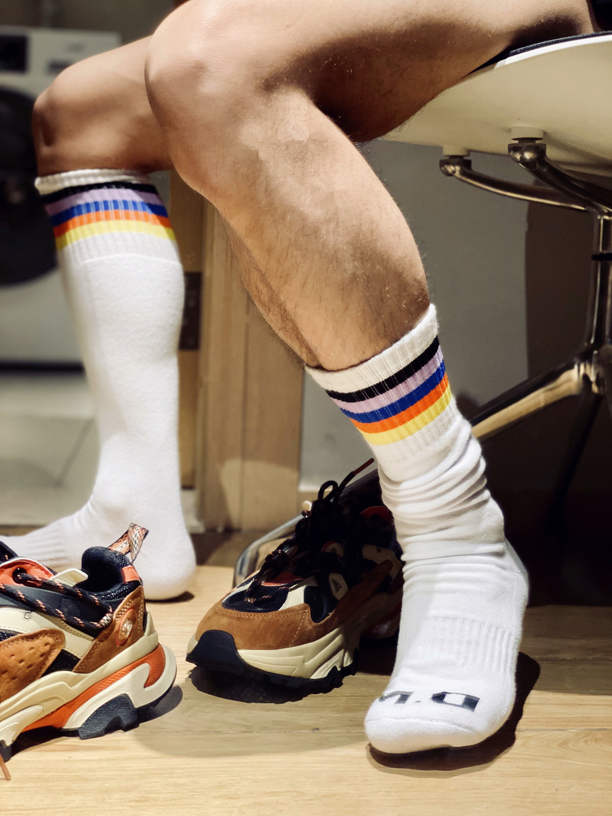 D M Male Socks Rainbow Striped Woolen Socks High Silo Stockings Socks Tide Fashion Sports Casual Football Socks Sport