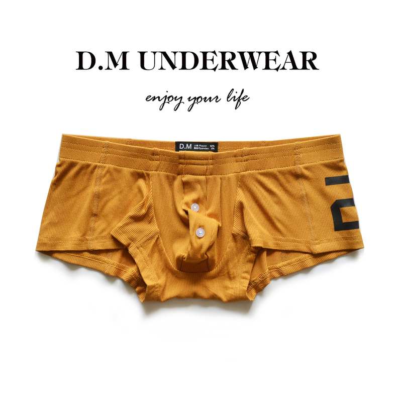 D.M Men's Underwear, Sexy Solid Color Boxer Briefs with Button, Bulge Pouch, Letter 20 Thread, Modal Rayon Boxer Briefs