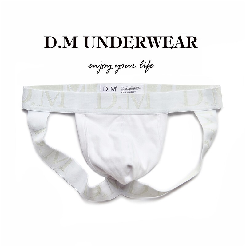 D.M Men's Underwear Low-Rise Sexy Solid Color Ribbed Cotton Double Thong Black and White Bulge Thong Formal Wear Erotic Temptation