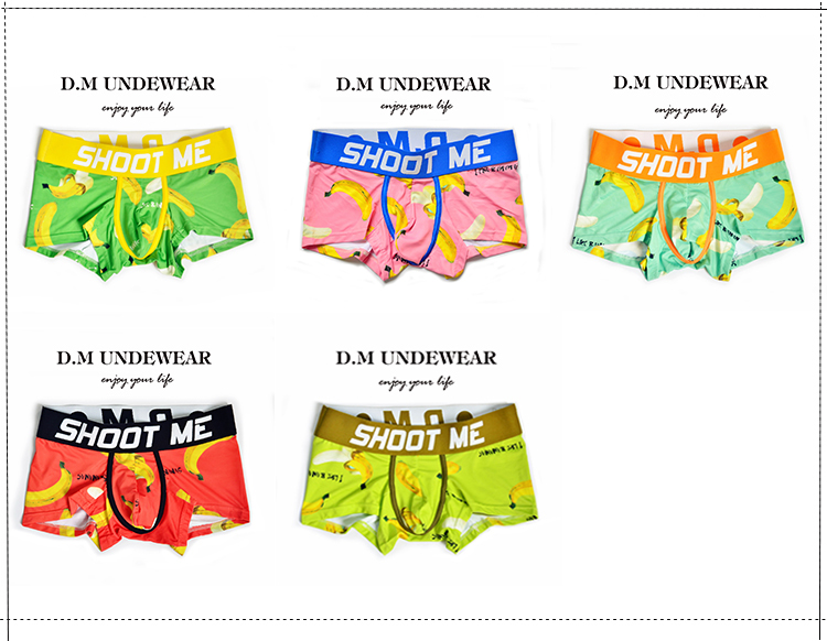 D.M Đồ lót nam Eo thấp Sexy Banana Cartoon In Boxer Thanh niên Tide Polyester Quần vuông Kích thước lớn quan lot nu eo thap