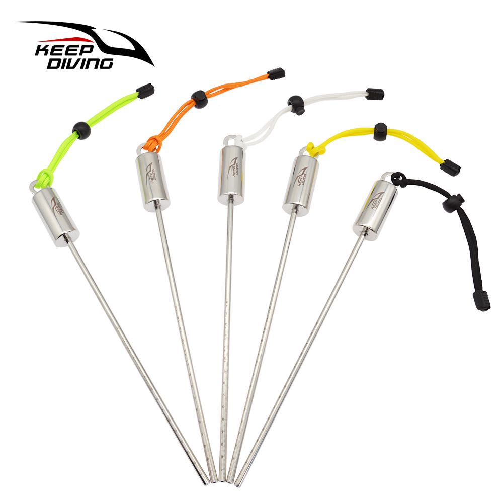 Diving Rattle Jingle Rod 316 Stainless Steel Bottle Knocker Underwater Probe Stick with Scale Self-Ringing Portable Delivery Rope