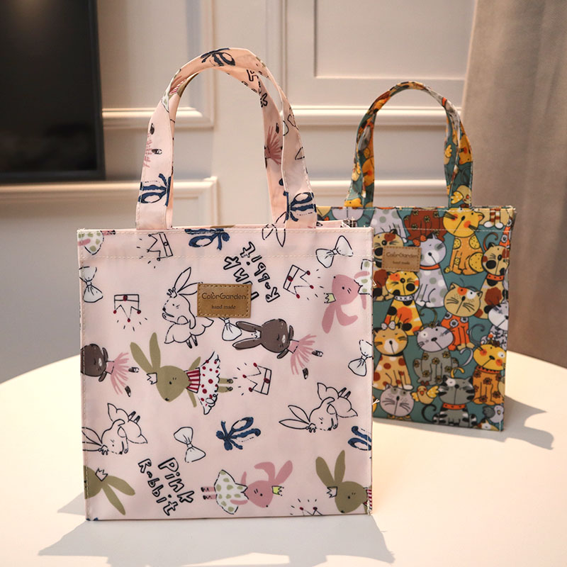 South Korea waterproof zipper Oxford cloth bento bag student bento box bag portable large capacity A4 bag tote bag square bag