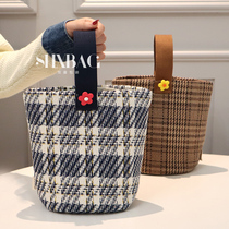 Fashion Brief Yog Grain Korea Canvas Bucket Bag Casual 100 Hitch Mommy Bag Thickened Lunch Lunch Box Bag Hands Carry Bag