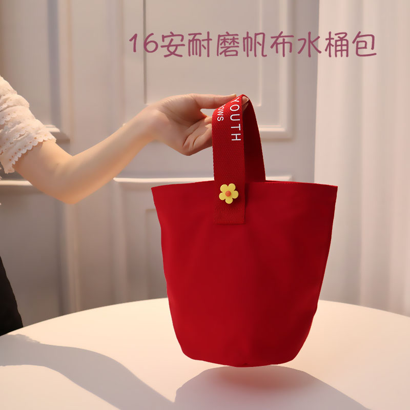 Simple canvas bucket bag casual versatile small handbag student lunch box bag mommy bag bento bag