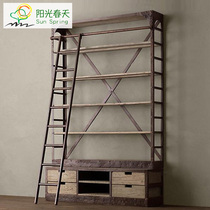 American country wrought iron solid wood multi-layer bookcase shelf display shelf Shelf storage display bookshelf TV cabinet