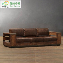 American LOFT industrial style living room solid wood sofa chair Cafe bar wrought iron old sofa deck coffee table