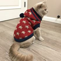 Kang Pate-Cat Christmas Clothes Knitted Hair Stranded Stars Two-legged Tall-Neck Pet Winter Warmer