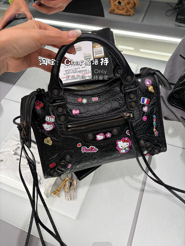 Balenciaga Hello Kitty Le City Black Motorcycle Bag Mini Size