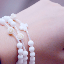 Catholic Holy Art White shell three circles 59 roses bracelet