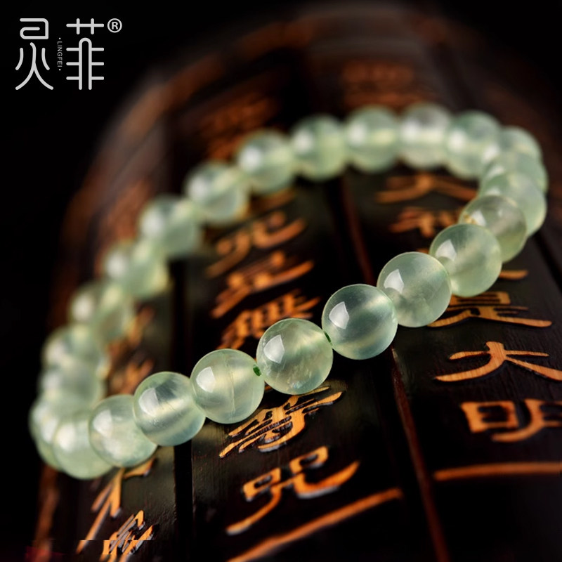 女性用プレナイトブレスレット、6～10mmの氷のような緑色のビーズ、天然石ビーズ、シングルストランドブレスレット、ジュエリー。