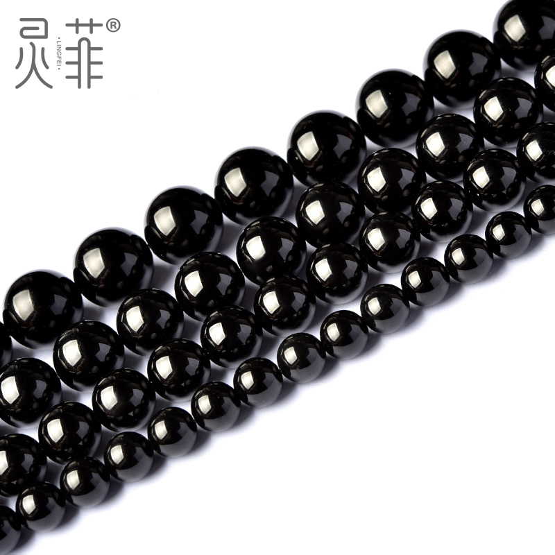 Natural Black Manau loose bead semi-finished round pearl jade medullary black crystal sepal bead DIY handmade string bead material bulk beads