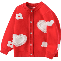 (Same style in the mall) Balabala Girls Sweater 2024 New Childrens Sweater New Years Sweet Top Red