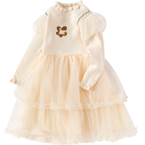Balabala girls skirt childrens dress autumn and winter style princess style baby puff sleeve mesh skirt splicing