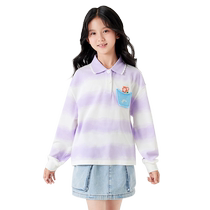 (Same style in the mall) Balabala childrens clothing girls long-sleeved T-shirt 2024 autumn new top sweet contrasting color