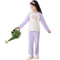 Balabala childrens pajamas set parents and children can go out home clothes for boys and girls small medium and large children long-sleeved skin-friendly cotton