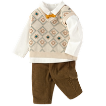 (Same style in the mall) Balabala childrens clothing baby suit autumn and winter boys three-piece set plus velvet casual suit trendy