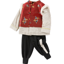 Balabala Boys Suit Girls Clothes Plus Velvet Winter Clothes 2024 New National Style New Chinese New Year Clothes Fake Two Pieces