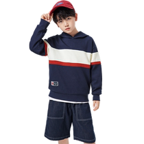 (Same style in the mall) Balabala childrens sweatshirts boys autumn clothes middle and older childrens fashionable hooded color block tops trendy