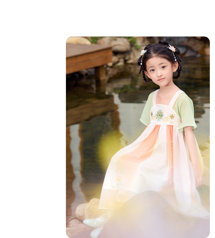 китайский костюм 巴拉巴拉童装女童洋装儿童裙子夏装刺绣国风汉服襦裙新中式撞色 Balabala