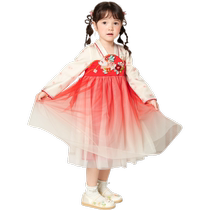 Balabala Girls Hanfu National Style Dress 2024 New Spring and Autumn Clothes Childrens Clothes Little Baby Childrens Skirt