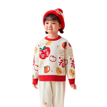 Balabala childrens clothing childrens sweaters 2024 new autumn clothing boys and girls sweaters new year red fashion trend