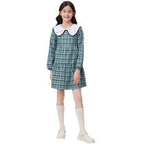 Balabala childrens dress girls autumn college style doll collar big childrens fashionable sweet and exquisite plaid skirt