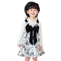 Balabala Childrens Skirt Autumn Clothes Girls Childrens Clothes Bow Fashion Printed Dress Fashionable Suspender Skirt Trendy