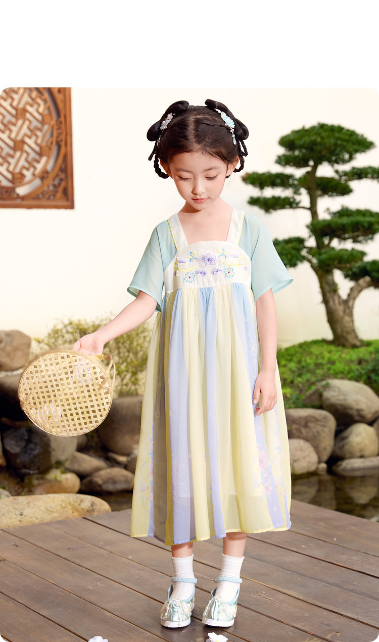 китайский костюм 巴拉巴拉童装女童洋装儿童裙子夏装刺绣国风汉服襦裙新中式撞色 Balabala
