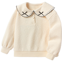 Balabala childrens clothing girls sweatshirts childrens long-sleeved autumn clothes loose half- placket casual wear jacquard bow trend