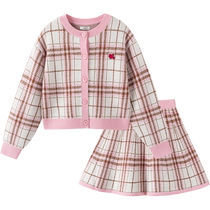 Balabala Childrens Suit Girls Autumn and Winter Childrens Clothes Fashionable Western Plaid Medium and Big Childrens Sweet Style Two-piece Trendy Set