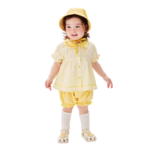 Balabala childrens suit girl baby short-sleeved two-piece set baby 2024 spring and summer new style