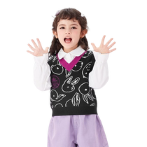 Barabara Childrens Dress Girls Town New Cardrum with Collision V-collar Fashion Knitting Vest