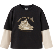 Balabala childrens clothing childrens fake two-piece long-sleeved T-shirt 2024 spring and autumn boys and girls cartoon printed bottoming shirt T