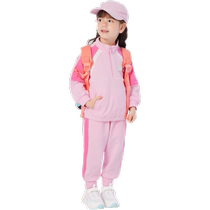 Balabala girls long-sleeved suit childrens campus sports style spring wear 2024 new fashion contrasting color two-piece set