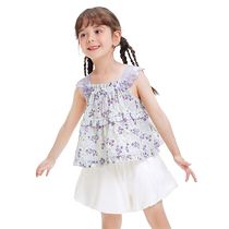 Balabala childrens clothing girls suits childrens short-sleeved summer clothes 2024 new style small floral suspenders cute bloomers
