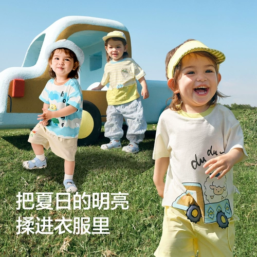 巴拉巴拉 Детская футболка, костюм мальчика цветочника, летняя милая летняя одежда, короткий рукав