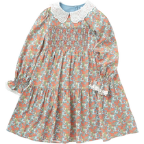 Balabala childrens clothing girls dress spring clothing childrens middle and large childrens lace lapel long-sleeved retro skirt fashionable