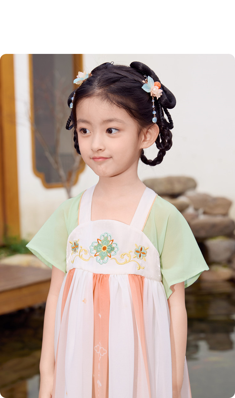 китайский костюм 巴拉巴拉童装女童洋装儿童裙子夏装刺绣国风汉服襦裙新中式撞色 Balabala