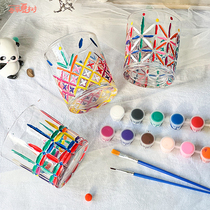 Back-to-school gift hand-painted glass water cup diy refracted rainbow light medieval cup lattice handmade material high-end