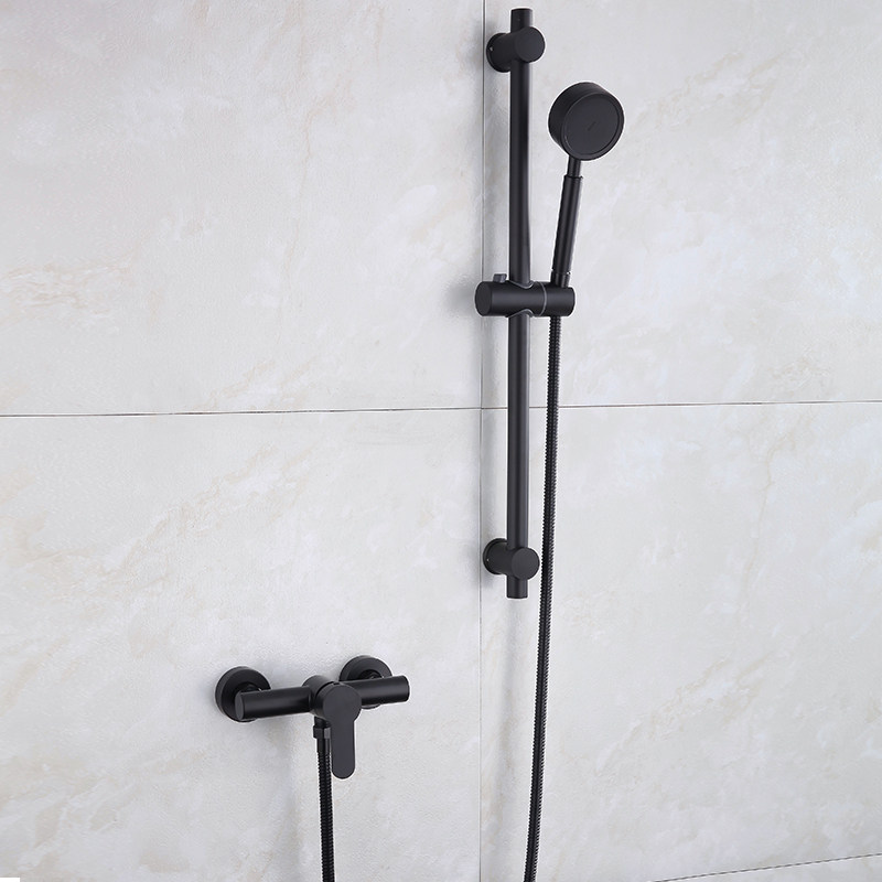 304 stainless steel black simple shower head suit hot and cold shower switch bathroom makeup room tap water mixing valve