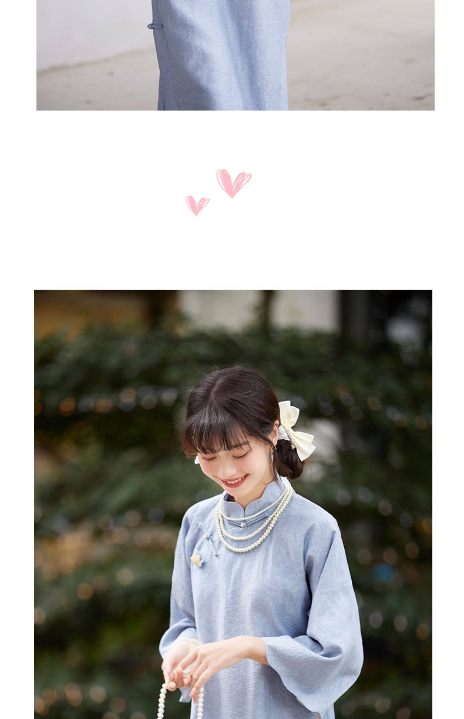 水色の花びらの襟のジャカード古代の七分袖のチャイナ ドレスの新しい