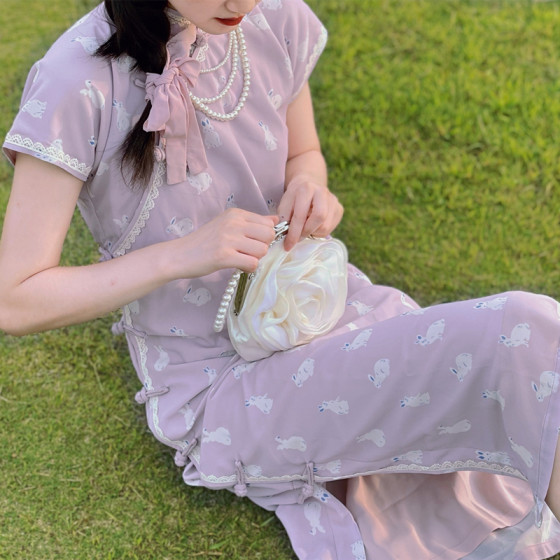 Looking for Eden original rabbit girl ancient French cheongsam young style without province mid-length full cardigan national style small man