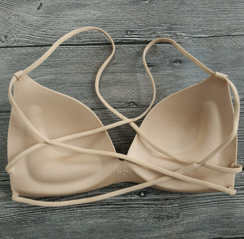 Tam giác cup treo cổ vòng đai mỏng không có vòng thép bra bikini vẻ đẹp backless đồ lót bơi viền