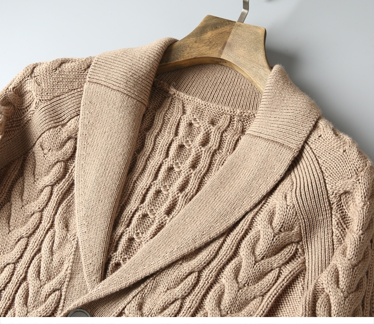 Nặng cổ điển Ruffle xoắn cổ điển màu xanh lá cây cổ áo đan len áo len nam mùa đông dày shop thời trang nam